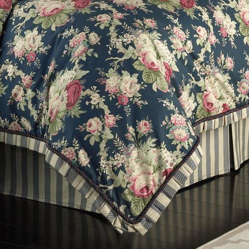  WAVERLY Waverly 14922BEDDQUEHTB Sanctuary Rose 96-Inch by 92-Inch 4 Piece Queen Comforter Set, Heritage Blue