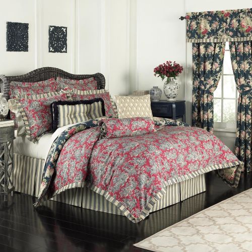  WAVERLY Waverly 14922BEDDQUEHTB Sanctuary Rose 96-Inch by 92-Inch 4 Piece Queen Comforter Set, Heritage Blue