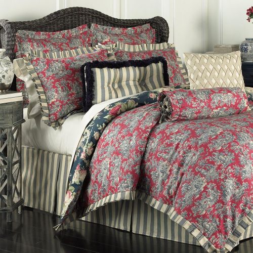  WAVERLY Waverly 14922BEDDQUEHTB Sanctuary Rose 96-Inch by 92-Inch 4 Piece Queen Comforter Set, Heritage Blue