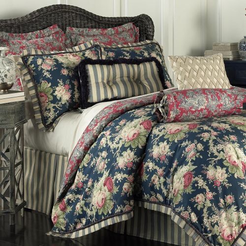 WAVERLY Waverly 14922BEDDQUEHTB Sanctuary Rose 96-Inch by 92-Inch 4 Piece Queen Comforter Set, Heritage Blue