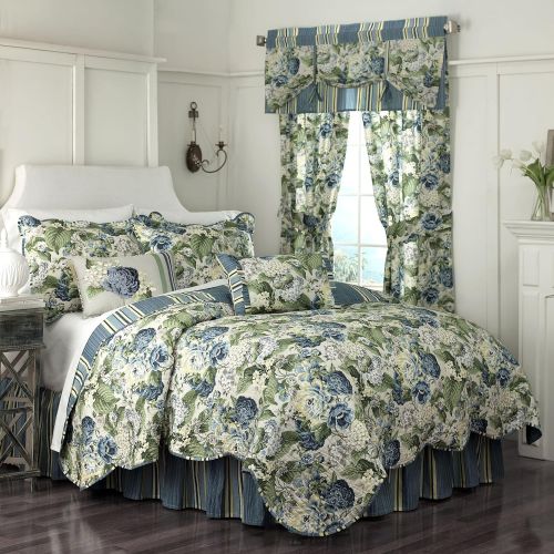  WAVERLY Floral Flourish Quilt Set, 68x86, Porcelain