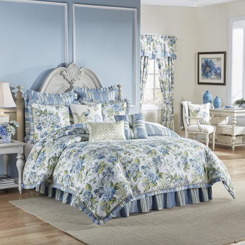  WAVERLY Floral Engagement Bedding Collection, Queen, Porcelain