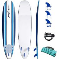 Wave Storm - Classic Soft Top Foam 8' Surfboard for Beginners and All Surfing Levels Complete Set Includes Leash and Multiple Fins Heat Laminated, Blue Pinline