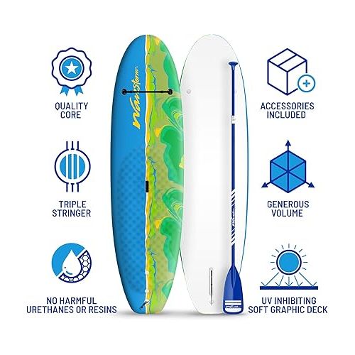  WAVESTORM 8ft Junior Stand Up Paddleboard | Superior Foam Construction with Stringers | Accessories Included Adjustable Paddle Leash and Removable fin| Carry Handle | Sized for Youth