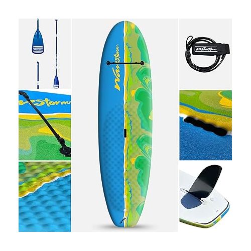  WAVESTORM 8ft Junior Stand Up Paddleboard | Superior Foam Construction with Stringers | Accessories Included Adjustable Paddle Leash and Removable fin| Carry Handle | Sized for Youth