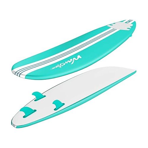 Wavestorm-15th Anniversary Edition Soft Top Foam 8ft Surfboard | for Beginners and All Levels | Includes Accessories | Leash and Multiple Fin Options, Turquoise pinline