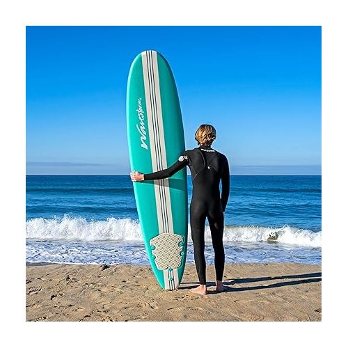  Wavestorm-15th Anniversary Edition Soft Top Foam 8ft Surfboard | for Beginners and All Levels | Includes Accessories | Leash and Multiple Fin Options, Turquoise pinline