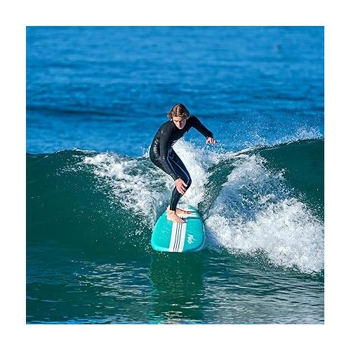  Wavestorm-15th Anniversary Edition Soft Top Foam 8ft Surfboard | for Beginners and All Levels | Includes Accessories | Leash and Multiple Fin Options, Turquoise pinline