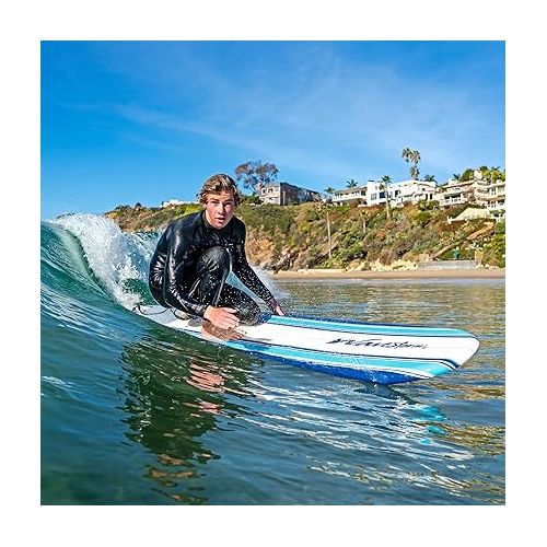  Wavestorm - Classic Soft Top Foam 7ft Surfboard Surfboard for Beginners and All Surfing Levels Complete Set Includes Leash and Multiple Fins Heat Laminated, Blue Pinline (AZ22-WSSF700-PIN)