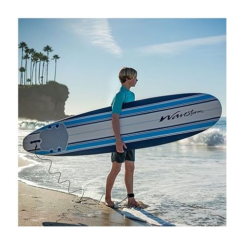  Wavestorm 8ft Classic Surfboard // Foam Wax Free Soft Top Longboard for Adults and Kids of All Levels of Surfing