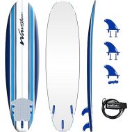 Wavestorm Classic Soft Top Foam 7' Surfboard for Beginners and All Surfing Levels Complete Set Includes Leash and Multiple Fins Heat Laminated, Blue Pinline