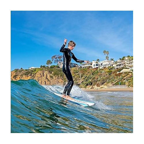  Wavestorm Classic Soft Top Foam 7' Surfboard for Beginners and All Surfing Levels Complete Set Includes Leash and Multiple Fins Heat Laminated, Blue Pinline