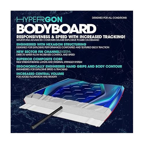  Wavestorm-42.5in Performance Foam Bodyboard with Sector Fin Channel Bottom, Bodyboard for Beginners and All Surfing Levels, Complete 2 Pack Board Set Includes Leash