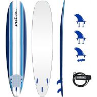 Wave Storm - Classic Soft Top Foam 9ft Surfboard for Beginners and All Surfing Levels Complete Set Includes Leash and Multiple Fins Heat Laminated, Blue Pinline