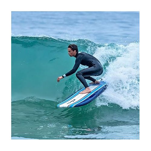  Wave Storm - Classic Soft Top Foam 9ft Surfboard for Beginners and All Surfing Levels Complete Set Includes Leash and Multiple Fins Heat Laminated, Blue Pinline