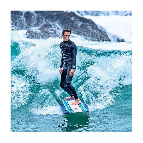  Wave Storm - Classic Soft Top Foam 9ft Surfboard for Beginners and All Surfing Levels Complete Set Includes Leash and Multiple Fins Heat Laminated, Blue Pinline