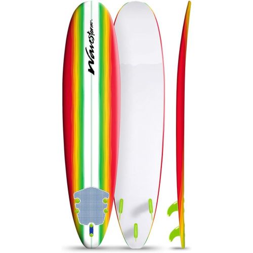  Wavestorm 8ft Surfboard // Foam Wax Free Soft Top Longboard for Adults and Kids of All Levels of Surfing, Multicolor