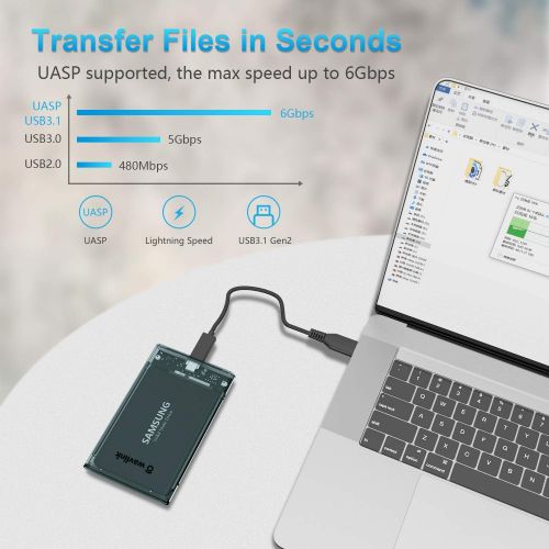  WAVLINK USB C Hard Drive Enclosure,USB 3.0 HDD Enclosure,USB 3.1 Gen2 SATA SSD Enclosure for 2.5 SATA SSD and HDD (9.5mm / 7mm) Support 6Gbps Fast Speed UASP and Tool Free