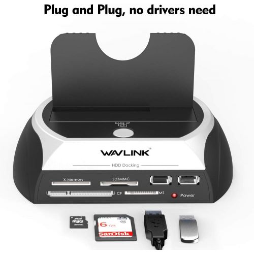 WAVLINK Hard Drive Docking Station,SATA External Hard Drive Enclosures with 2 USB 2.0 Hub and TF & SD &MS Card for 2.5 inch/3.5 Inch HDD,SSD Support Backup/UASP Functions