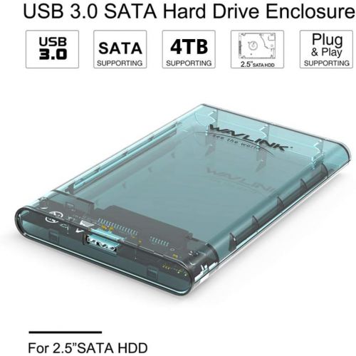  WAVLINK 2.5-Inch SATA to USB 3.0 External Hard Drive Enclosure,Portable Clear Hard Disk Case for 2.5 inch 7mm 9.5mm SATA HDD SSD, Support UASP & 2TB Drives, Tool-Free Design - Clea