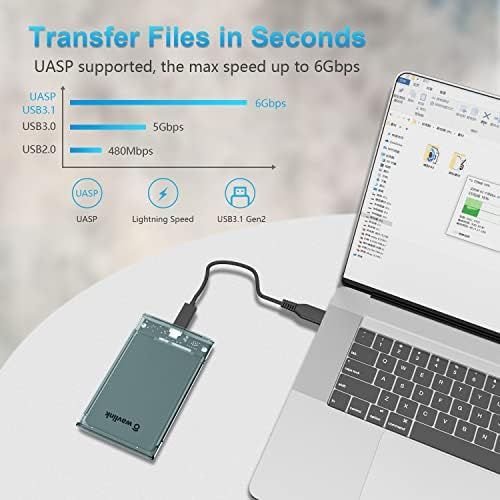  WAVLINK 2.5 Hard Drive Enclosure, USB C 3.1 Gen 2 to SATA External Hard Disk Case Clear for 9.5/7mm HDD SSD w/UASP 6Gbps 4TB Tool Free for WD Seagate Toshiba Samsung Hitachi PS4 Xb