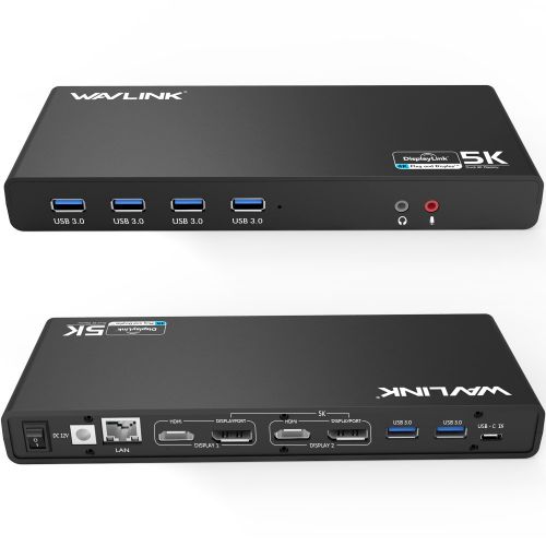  WAVLINK Wavlink Universal USB-CUSB 3.0 Ultra 5K Laptop Docking Station with 4K Dual Video Outputs,Support for Windows 78 8.110(USB-C in,DP and HDMI,Gigabit Ethernet,Audio Out and Mic i