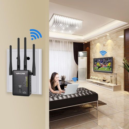  WAVLINK AC1200 WiFi Range ExtenderAccess PointWireless Router Dual Band with 4 High Gain External Antennas WPS Protection-Black