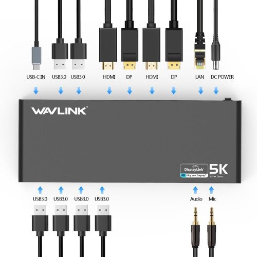  WAVLINK Wavlink USB C,Type-A Dual 4K Laptop Docking Station,5K Dual 4K @60Hz Video Outputs Dual Monitor for Windows,(2 HDMI & 2 DP, Gigabit Ethernet, 6 USB 3.0,) DL6950-PD Function Not Su