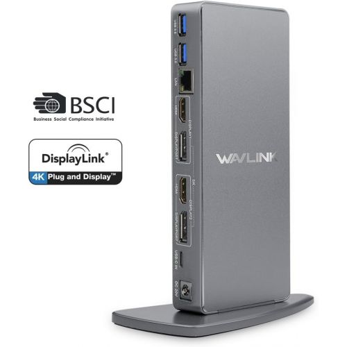  WAVLINK USB 3.0 & USB C Ultra HD5K Universal Docking Station, Dual 4K Video Display with 2xDisplay Port, 2xHDMI, Gigabit Ethernet,4 USB 3.0 Port, 2 Type C-PD Function Not Supporte