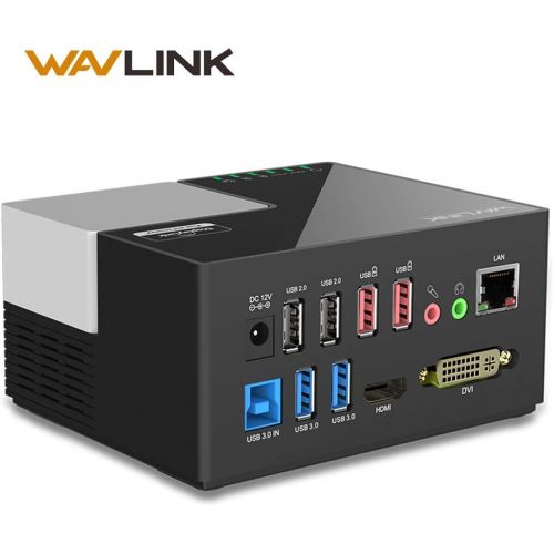  WAVLINK USB 3.0 Universal Laptop Docking Station Dual Video Monitor Display HDMI, DVI & VGA, Audio, Gigabit Ethernet, 4 USB Ports, 2 USB Charging Port for Ultrabook, Tablets and No