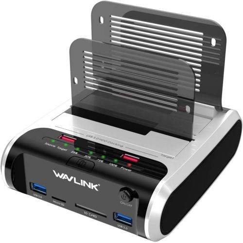  WAVLINK USB 3.0 to SATA Dual Bay Hard Drive Docking Station with Offline Clone Function for 2.5”3.5” SATA HDD SSD, Support Fast Charger and TF & SD Card (2X 10TB)