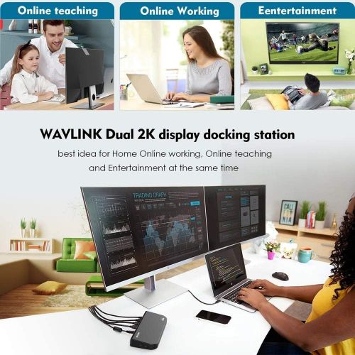  WAVLINK USB 3.0 Universal Docking Station Dual Video Monitor Display DVI HDMI VGA Gigabit Ethernet, Audio, 6 USB Ports for Laptop, Ultrabook and PCs