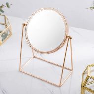 WAYCOM Golden Makeup Mirror,Vanity Mirror Desk Table Mirror Decorative Round Mirror Romantic Birthday Wedding Christmas Gift(Round)