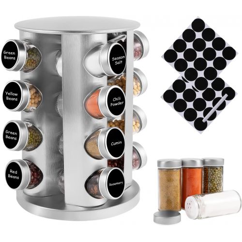  WAYDA Spice Rack Organizer for Cabinet, Revolving Seasoning Organizer with 16 Jars, Rotating Spice Rack Stainless Steel Kitchen Spice Tower for Countertop