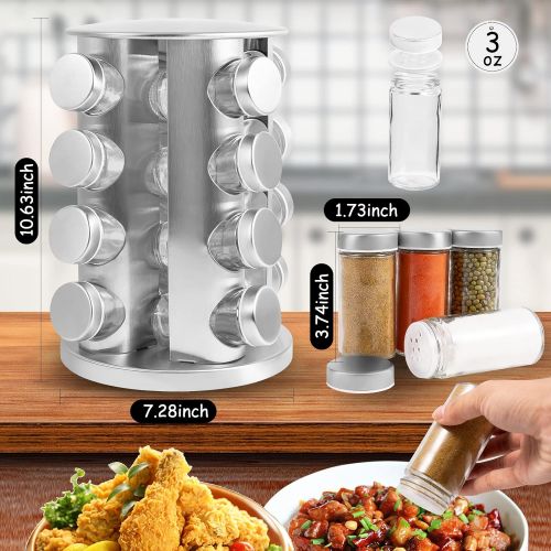  WAYDA Spice Rack Organizer for Cabinet, Revolving Seasoning Organizer with 16 Jars, Rotating Spice Rack Stainless Steel Kitchen Spice Tower for Countertop