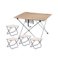 WBBZD Folding Table Folding Stool Combination, Outdoor Camping Aluminum Folding Table and Chair Set Barbecue Picnic Table Outdoor Table and Chairs Folding Portable (Color : Beige)