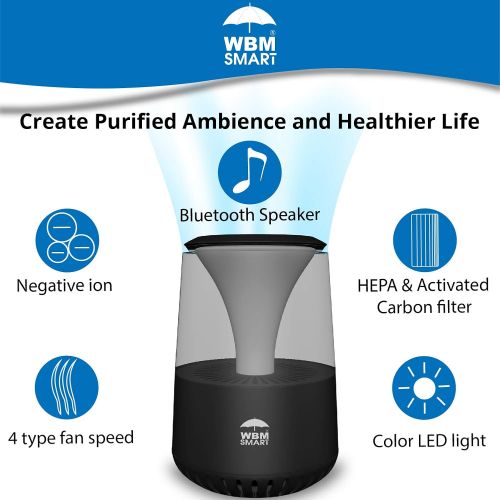  WBM Smart Hepa Air Purifier with Bluetooth Speaker, Black