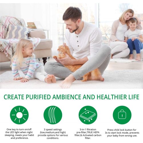  WBM Smart HEPA Filter Air Purifier for Home Allergies and Pets Hair Smokers in Bedroom, 25db Filtration System Cleaner Odor Eliminators, Remove 99.97% Smoke Dust Mold Pollen, White