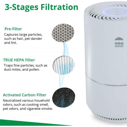  WBM Smart HEPA Filter Air Purifier for Home Allergies and Pets Hair Smokers in Bedroom, 25db Filtration System Cleaner Odor Eliminators, Remove 99.97% Smoke Dust Mold Pollen, White