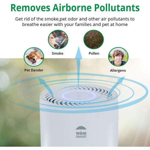  WBM Smart HEPA Filter Air Purifier for Home Allergies and Pets Hair Smokers in Bedroom, 25db Filtration System Cleaner Odor Eliminators, Remove 99.97% Smoke Dust Mold Pollen, White