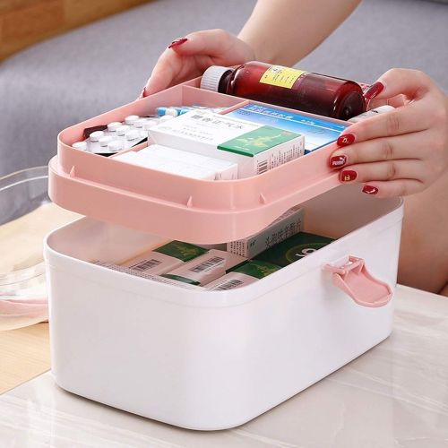  WCJ Transparent Pink Household Medicine Box Medicine Storage Box First Aid Kit Medical Box Dormitory Small Medicine Box (Size : L)