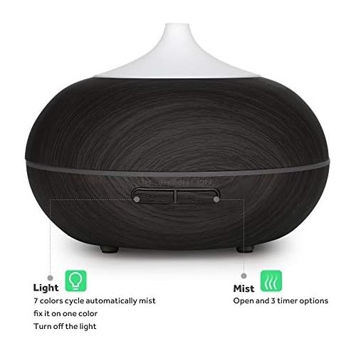  [아마존베스트]WD&CD Aroma Diffuser Humidifier 300 ml Ultrasonic Nebulizer, Fragrance Lamp, Oil Diffuser with 7 Colours LED Waterless Automatic Shut-Off Compatible for Bedroom, Office, Yoga, Spa