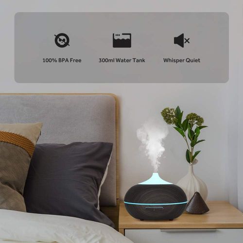  [아마존베스트]WD&CD Aroma Diffuser Humidifier 300 ml Ultrasonic Nebulizer, Fragrance Lamp, Oil Diffuser with 7 Colours LED Waterless Automatic Shut-Off Compatible for Bedroom, Office, Yoga, Spa