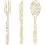 WDF 360 Gold Plastic Silverware- Disposable Gold Glitter Plastic Cutlery - Plastic Flatware inluding: 120 Gold Forks, 120 Gold Spoons, 120 Gold Knives