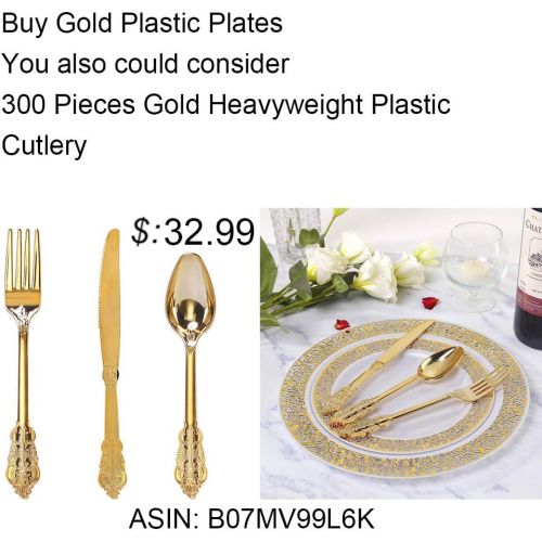  WDF 102pcs Gold Disposable Plastic Plates -Lace Design Wedding Party Plastic Plates include 51 Plastic Dinner Plates 10.25inch,51 Salad/Dessert Plates 7.5inch (Gold Lace Plates)