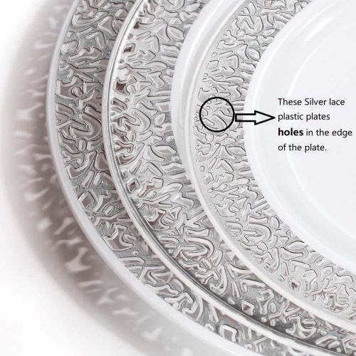  WDF 102PCS Silver Plastic Plates-Disposable Plastic Plates with Silver Rim- Lace Design Plastic Wedding Party Plates including 51Plastic Dinner Plates 10.25inch,51 Salad Plates 7.5