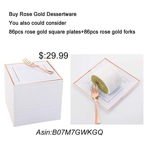  WDF-125 Piece Rose Gold Plastic Silverware Set&Disposable Plastic Plates- Premium Heavyweight Plastic Place Setting include 25 Dinner Plates,25 Salad Plates,25 Forks, 25 Knives, 25