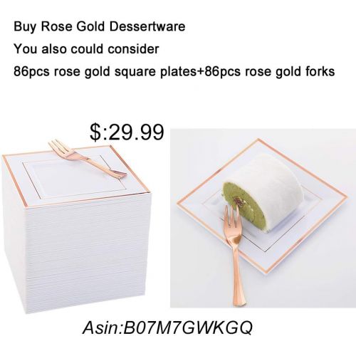  WDF-125 Piece Rose Gold Plastic Silverware Set&Disposable Plastic Plates- Premium Heavyweight Plastic Place Setting include 25 Dinner Plates,25 Salad Plates,25 Forks, 25 Knives, 25