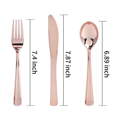  160 Piece Rose Gold Heavyweight Disposable Cutlery Set - Plastic Silverware Flatware - Includes 80 Forks, 40 Spoons, 40 Knives - WDF (Rose Gold Cutlery)