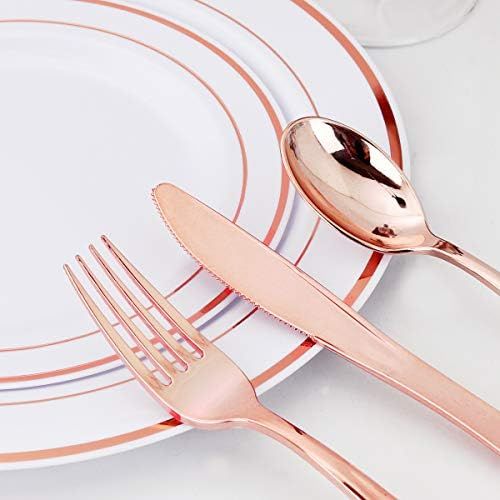  160 Piece Rose Gold Heavyweight Disposable Cutlery Set - Plastic Silverware Flatware - Includes 80 Forks, 40 Spoons, 40 Knives - WDF (Rose Gold Cutlery)